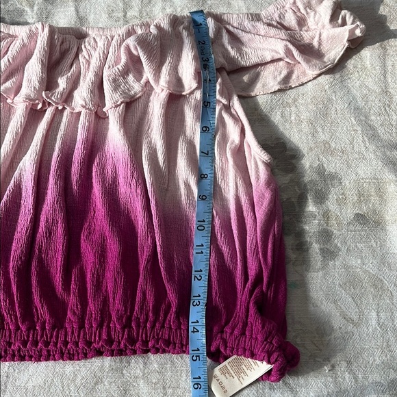 Free People Pink Ombré Ruffled Ruched Blouse Crop Top - Picture 9 of 13